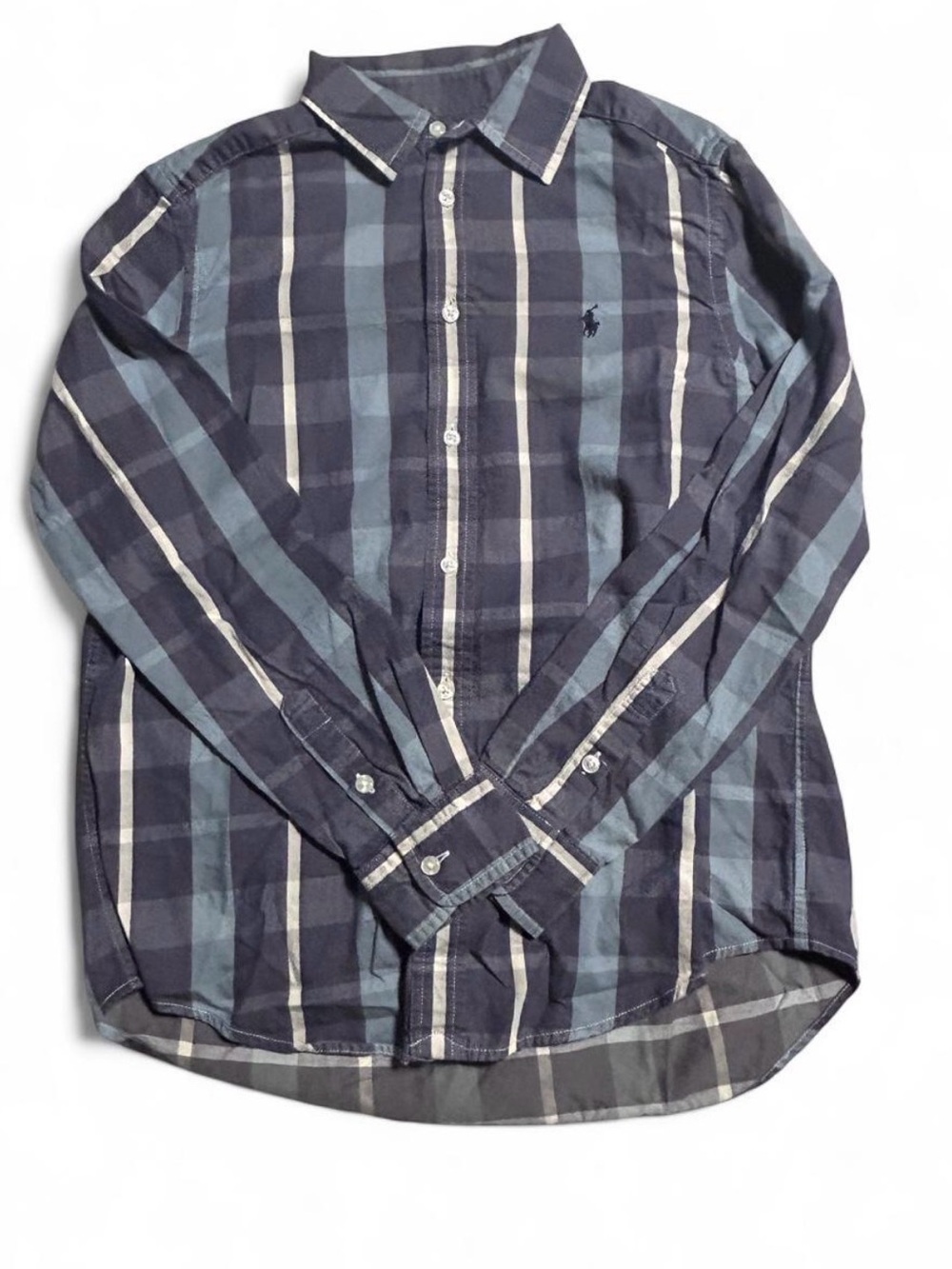Polo by Ralph Lauren Kids Navy and Light Blue Plaid Button-Down Shirt - Size L
